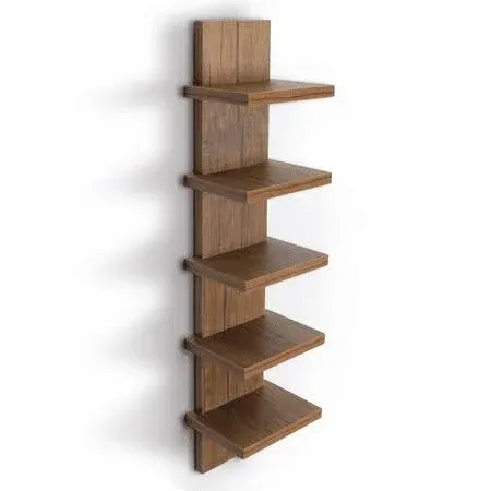 Homaterial 5 Tier Wall Shelves Brown, Vertical Column Shelf Floating Storage Home ...