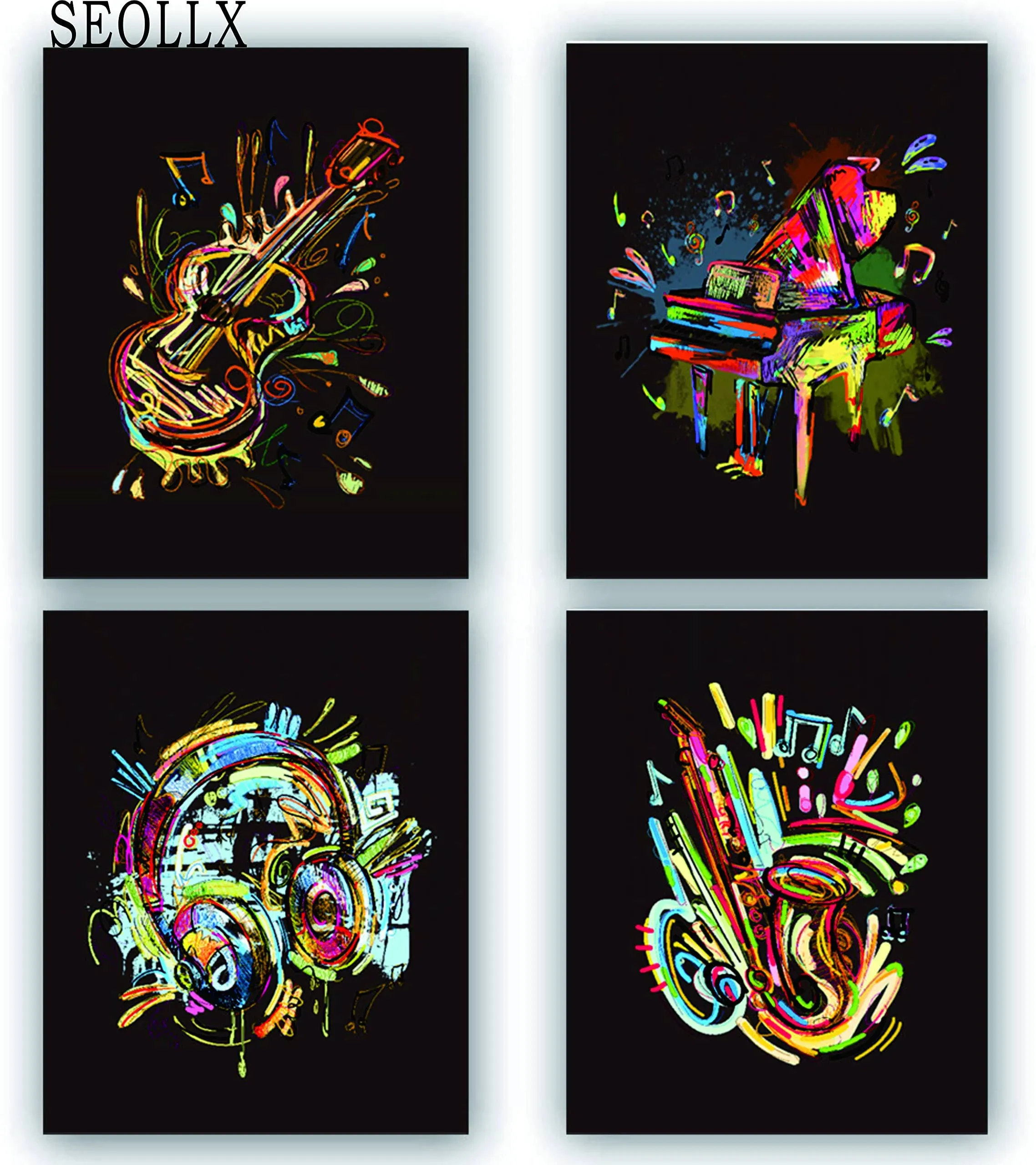 4 Set Watercolor Musical Instrument Art Prints,Headphones Pictures for Wall Decor ...