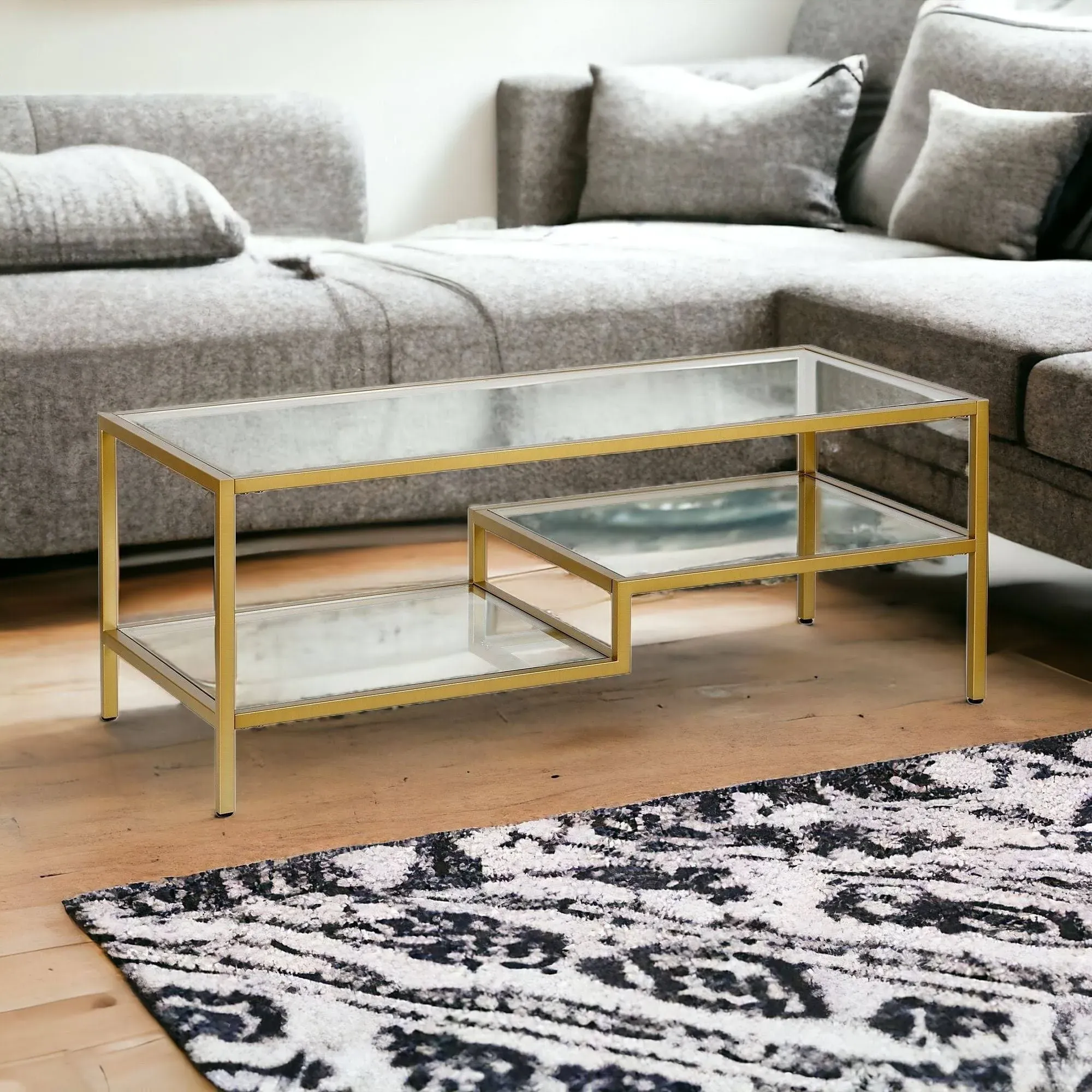 Zander 45'' Wide Rectangular Coffee Table in Brass