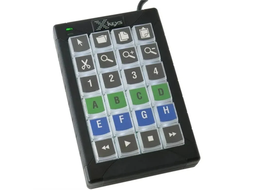 X-Keys XK-24 Black and White USB Keypad with All White Backlighting and 24 Keys