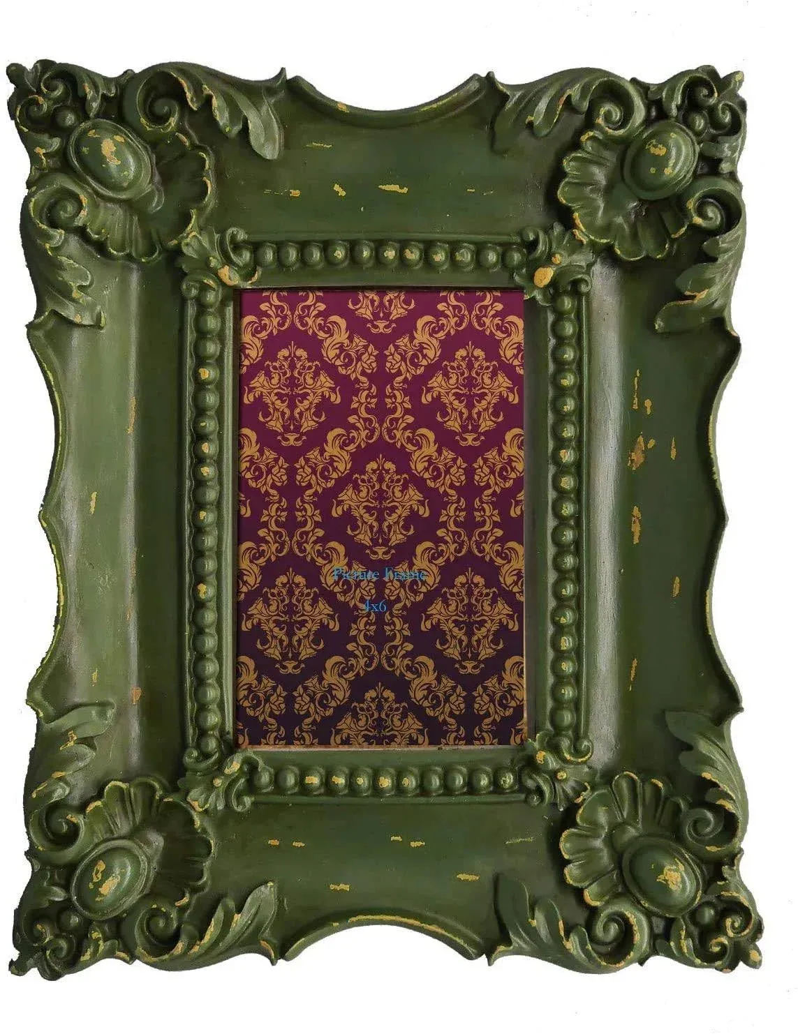 SIMON'S SHOP 4x6 Picture Frame Baroque Picture Frames 4x6 Shabby Chic Photo Frames in Moss Green