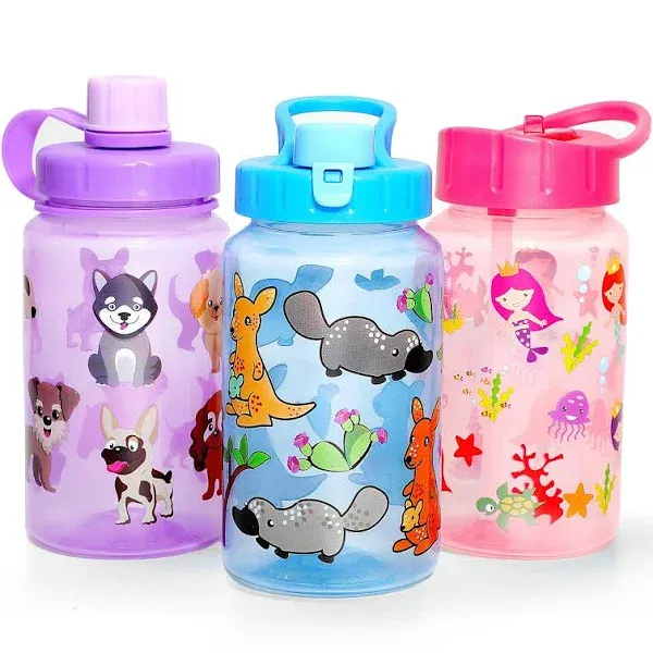 Home Tune 16oz Kid Water Drinking Bottle - BPA Free, Flip Straw Cap, Carry Loop ...