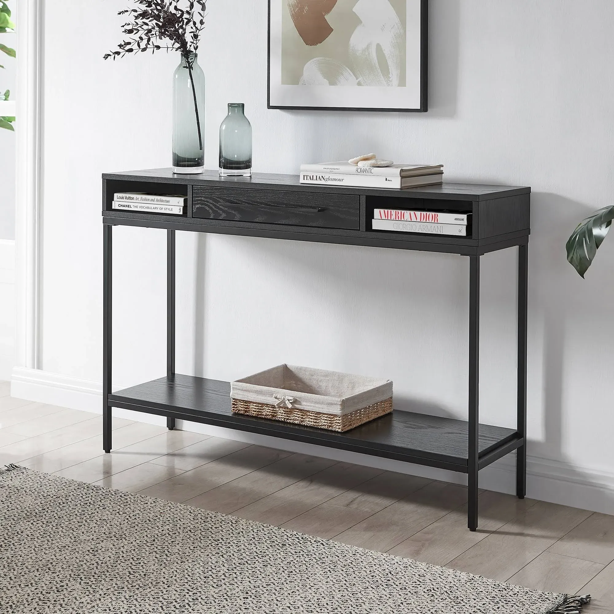 Henn&Hart 45" Blackened Bronze/Antiqued Gray Oak Console Table