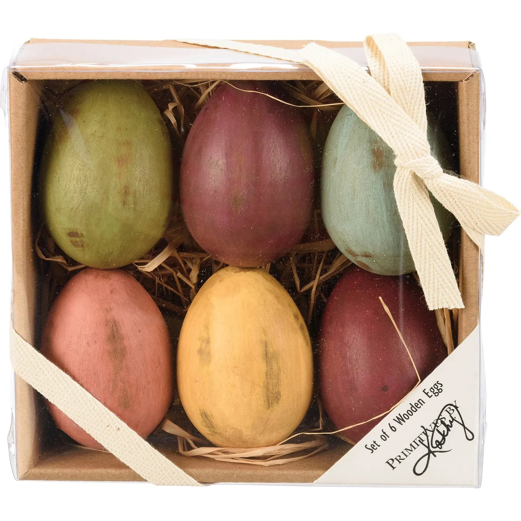 Primitives by Kathy Set of Six Decorative Wooden Eggs