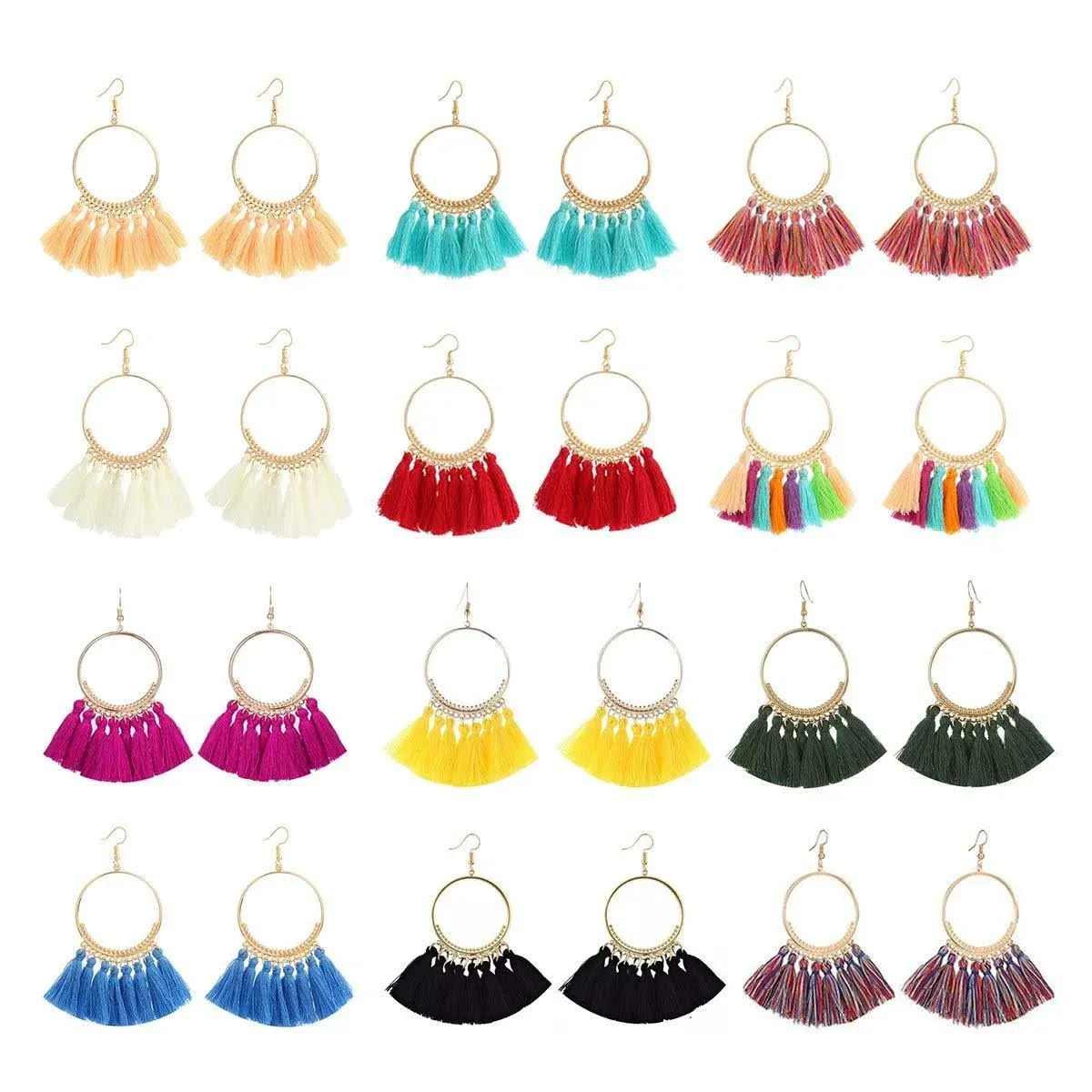 12 Pairs Bohemian Tassel Earrings for Women-Trendy Colorful Fringe Statement Earrings Christmas Earrings for Women Jewelry