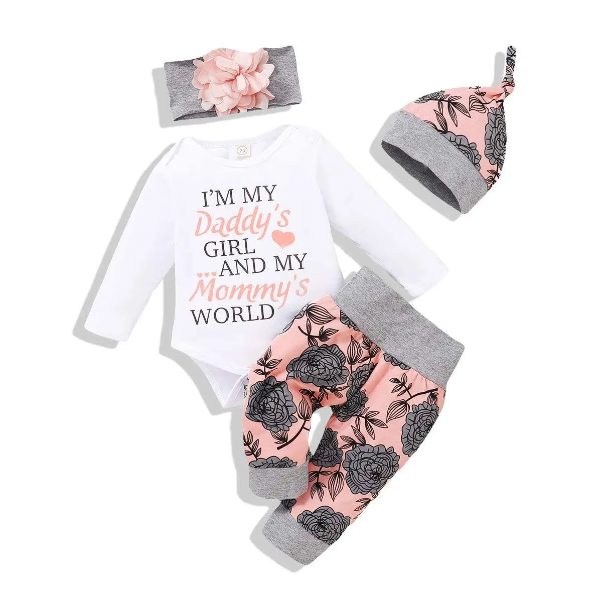 Renotemy Newborn Baby Girl Clothes Outfits Infant Romper Ruffle Floral Pants Cute Toddler Baby Girl Clothes Set