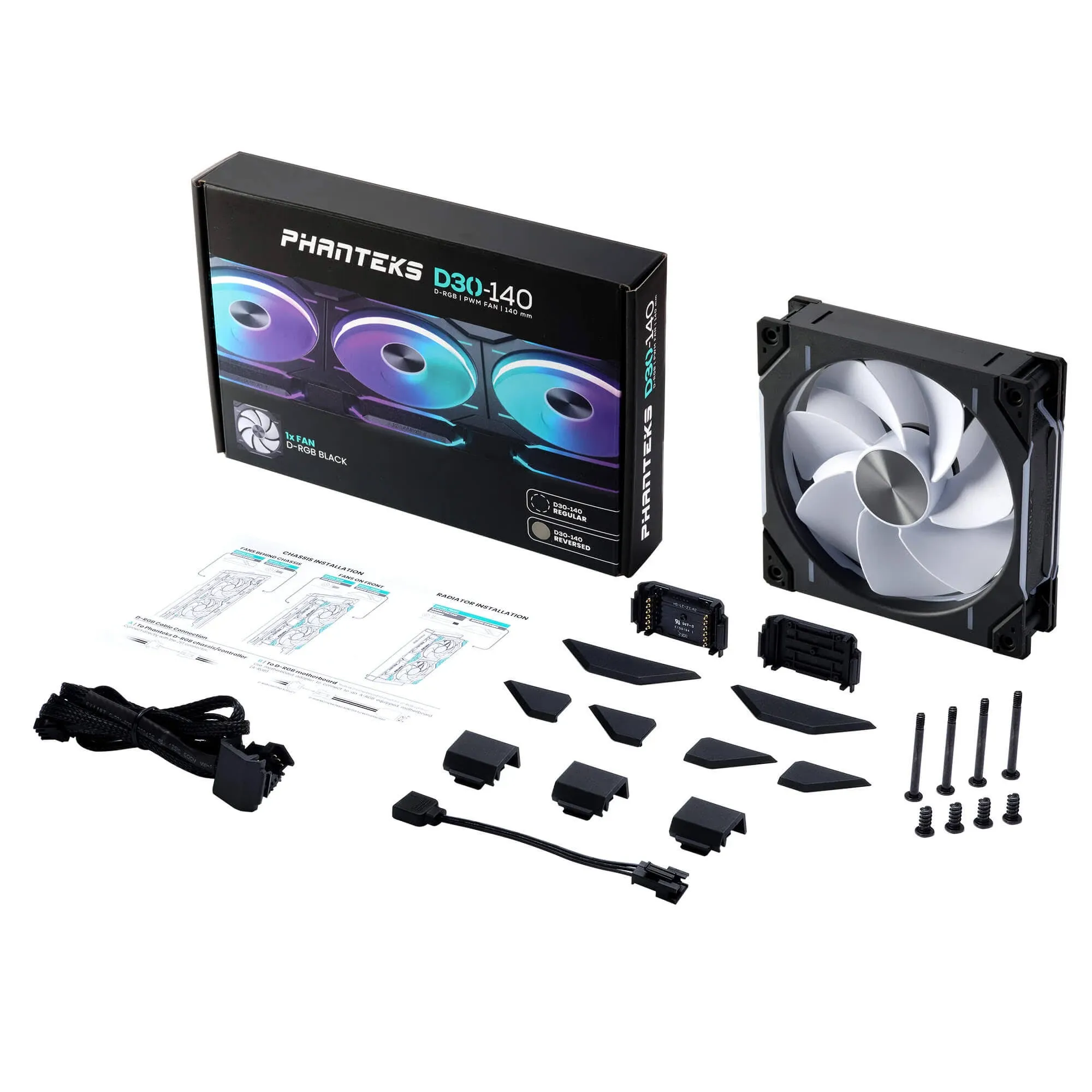 Phanteks D30-140 DRGB PWM Fan 3Pack, Premium D-RGB Performance Fans, ARGB/DRGB Lighting, Daisy-Chain Fan Linking System, 3Pack (White)