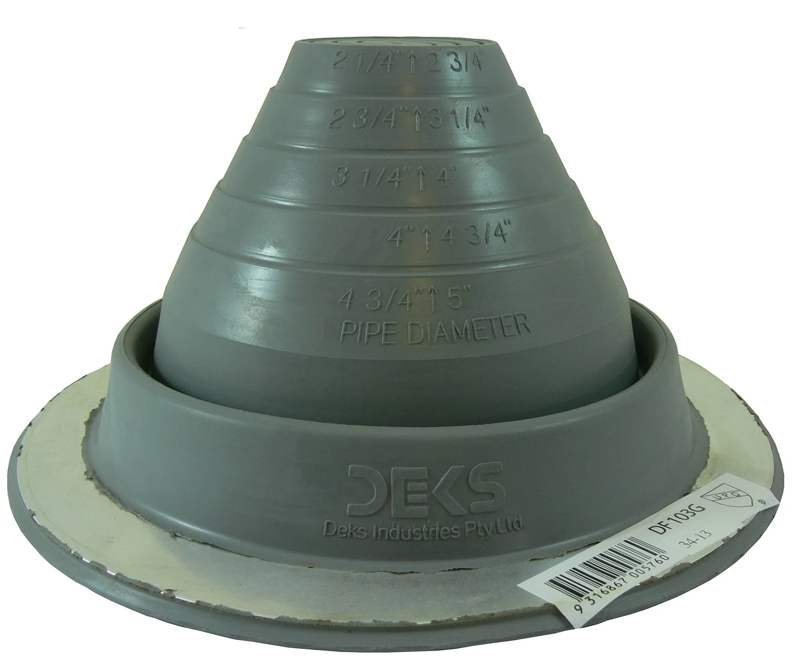 Dektite #3 Gray EPDM Metal Roof Pipe Flashing, Round Base, Pipe OD 1/4" - 5"