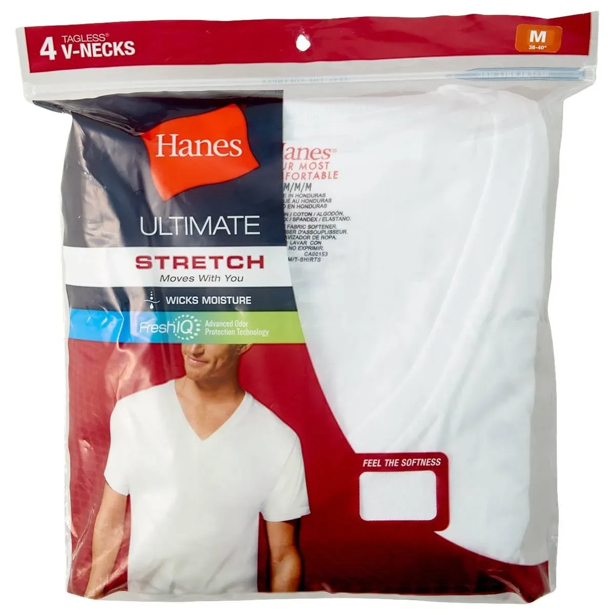 Men's Hanes U9T2W4 Stretch V Neck T-shirts - 4 Pack (White S)