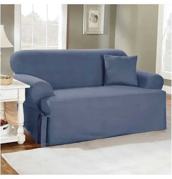 Cotton Duck T-Sofa Slipcovers Blue - Sure Fit