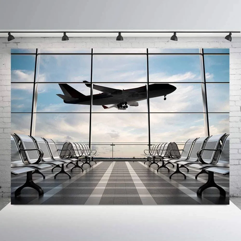 RUINI Airport Terminal Backdrop Airplane Departure Airport Lounge 7x5FT