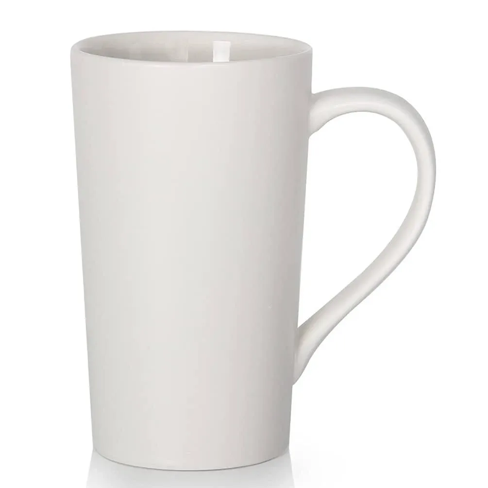 Smilatte 20 Ounces Extra Large Coffee Mug, M007 Plain Tall Big Ceramic Tea Cup with Handle for Dad Men, White