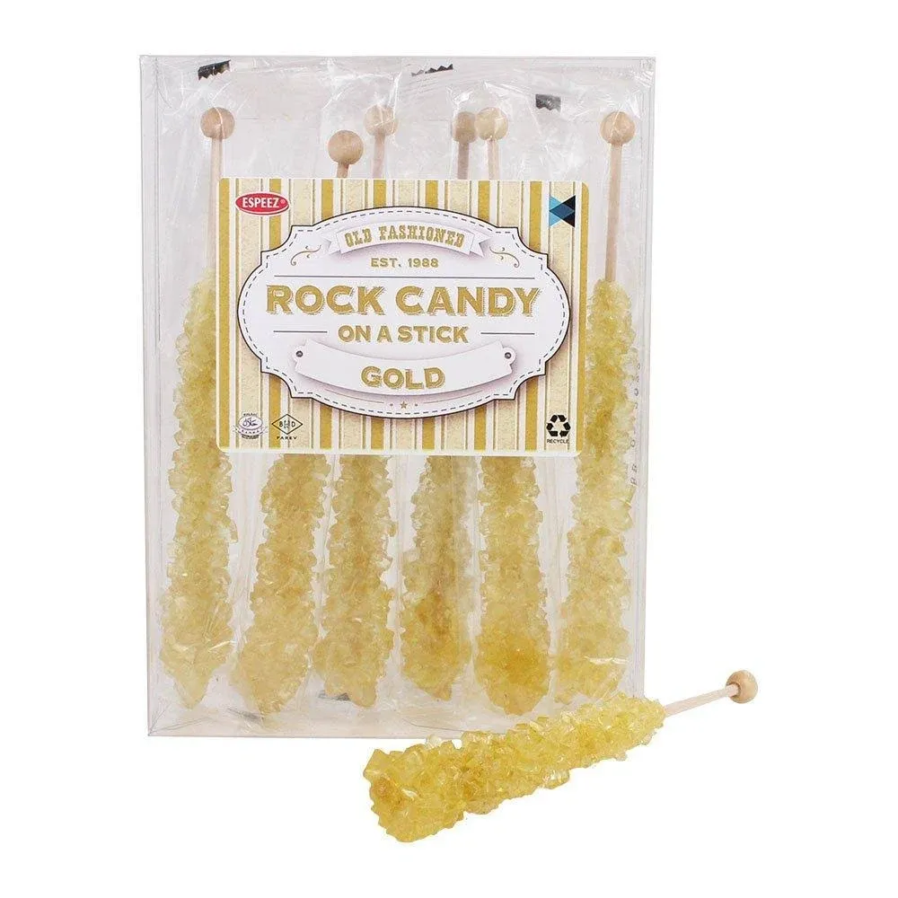 6 Count Gold Rock Candy Sticks in Original Flavor