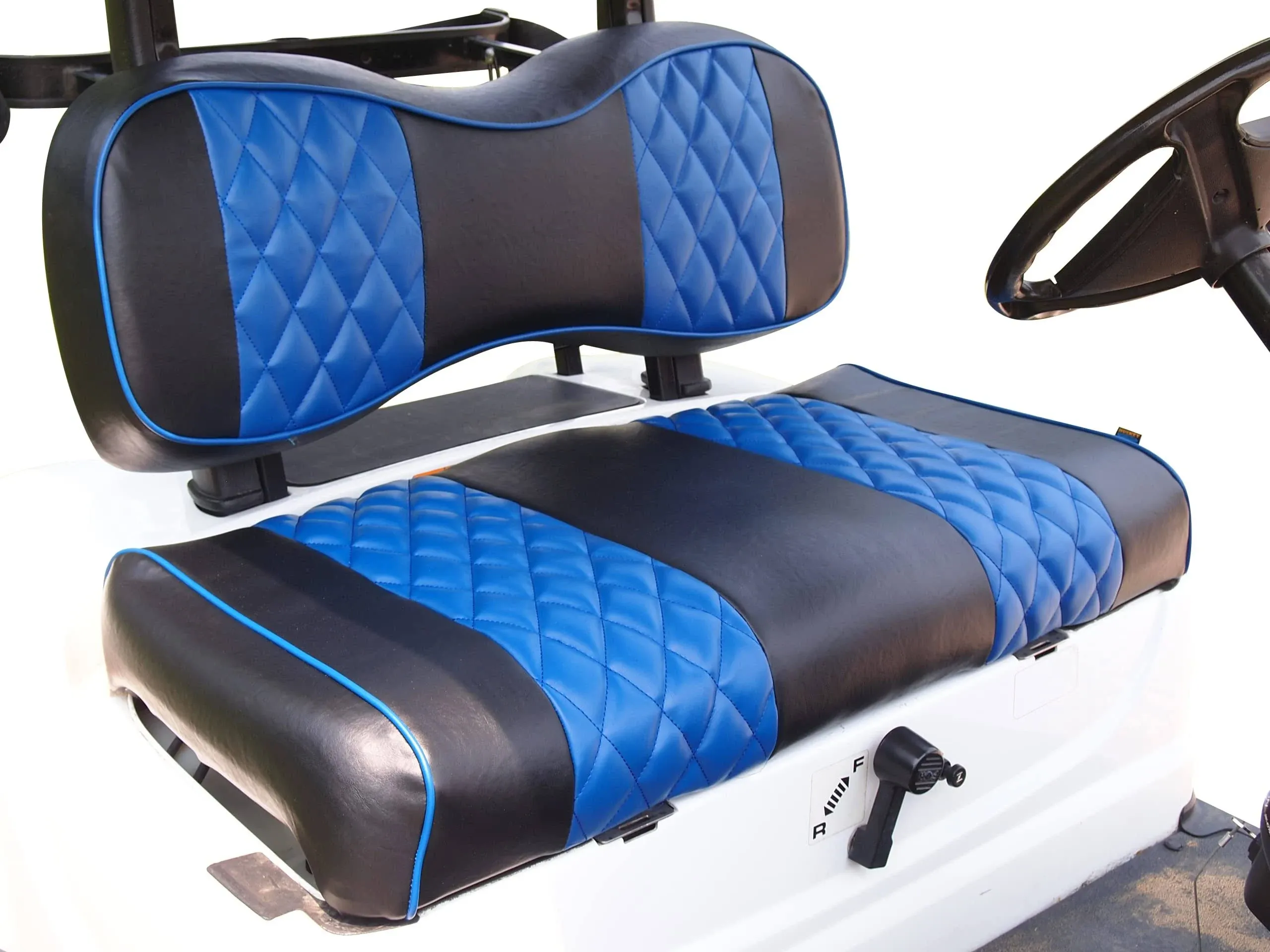 Huskey Golf Cart Front Rear Seat Covers Compatible with Yamaha G29 Drive & Drive 2 2007-Up Models, Custom Fit, Black Blue Diamond Stitching, Marine Grade Vinyl, Staple On