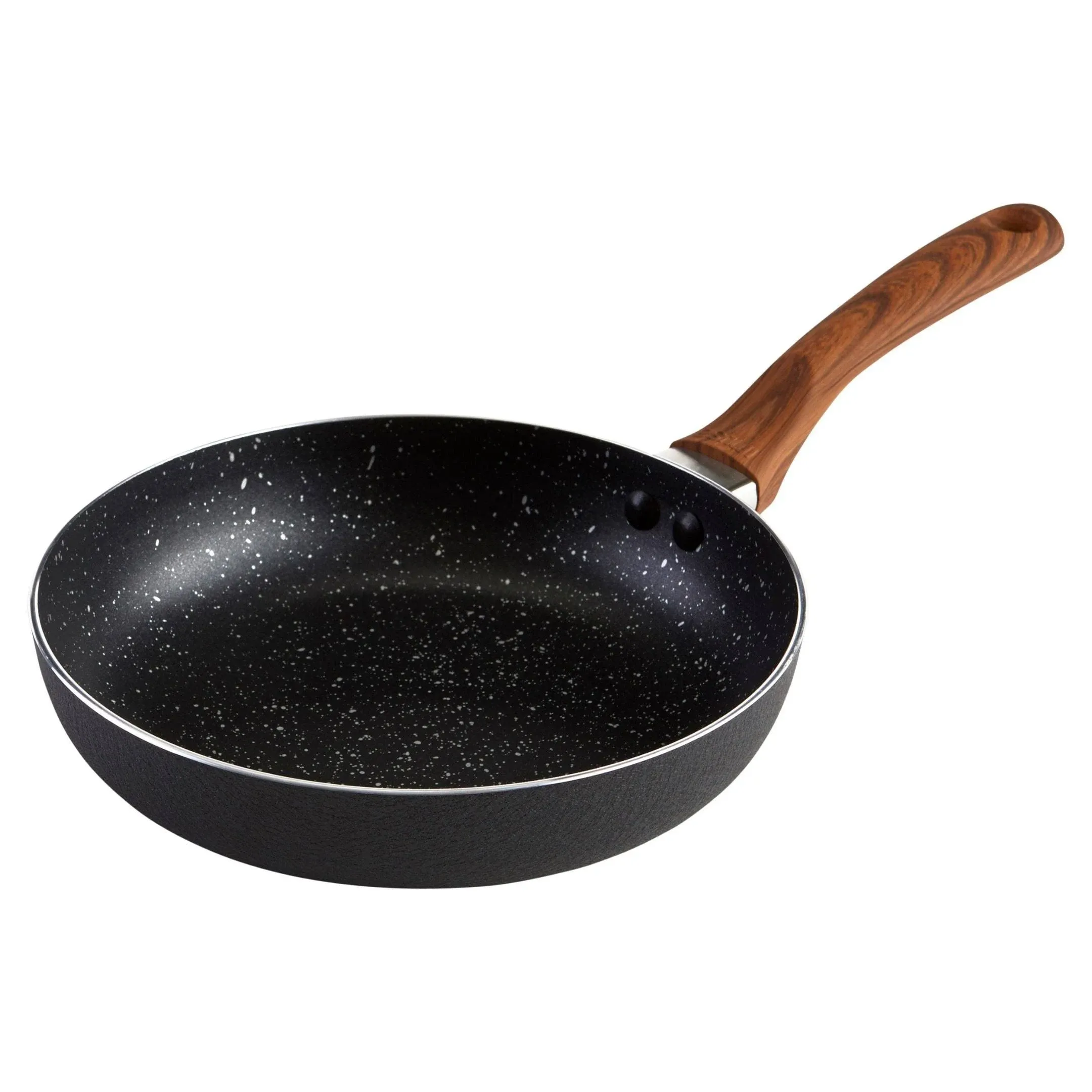 IMUSA USA 9.5" Black Stone Nonstick Fry Pan with Woodlook Handle and Speckled Nonstick Interior