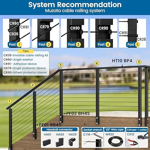 [Patent] Muzata 80 Pack Black Invisible Cable Railing kit 1/8" Swage Tensioner and Terminal Hidden T316 Stainless Steel for 2"x2" and 4"x4" Wood Metal Post Black Cable Railing System 40 Pair CR26