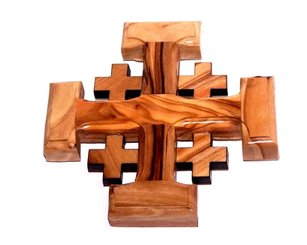 Olive Wood Jerusalem Cross (10.5x10.5 cm or 4.1x4.1 inch) by Holy Land Market