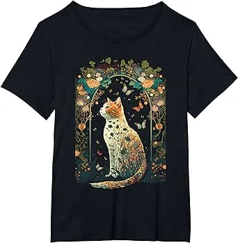 Cute Cottagecore Aesthetic Cat Nature Garden Lover Women T-Shirt