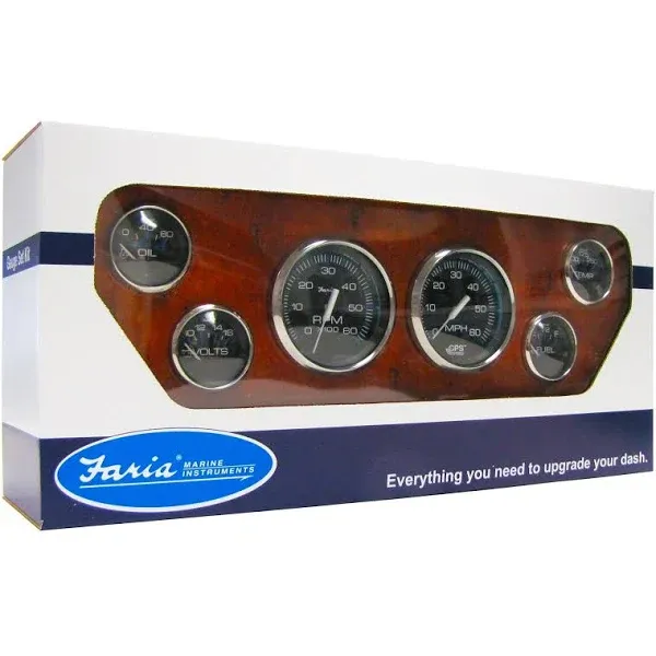 Faria Box Set of 6 Gauges - Speed, Tach, Fuel Level, Voltmeter, Water, Temp  Oil PSI - Chesapeake Black w/Stainless Steel Bezel [KTF064]