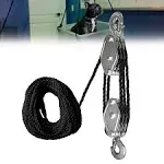 Block and Tackle 2200 LBS Breaking Strength Heavy Duty Pulley, 50 Ft Rope Pulley, 5:1 Lifting Power Pulley System, Pulley Hoist for Animal Husbandry, Warehouses, Constructions(Black)