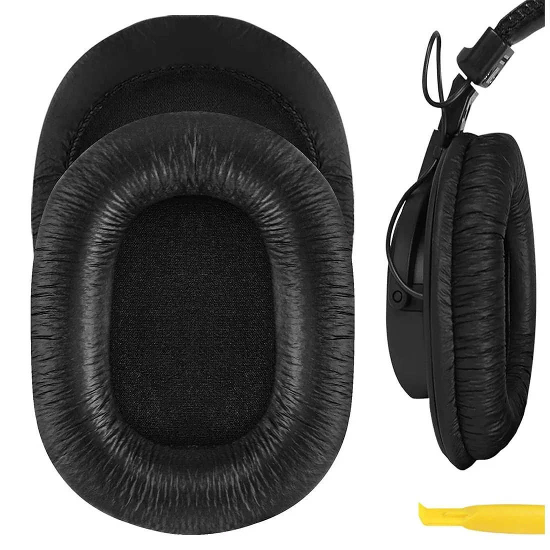 Geekria QuickFit Leatherette Replacement Ear Pads for Sony MDR-7506, MDR-V6, MDR-CD900ST Headphones Ear Cushions, Headset Earpads, Ear Cups Cover Repair Parts (Black)