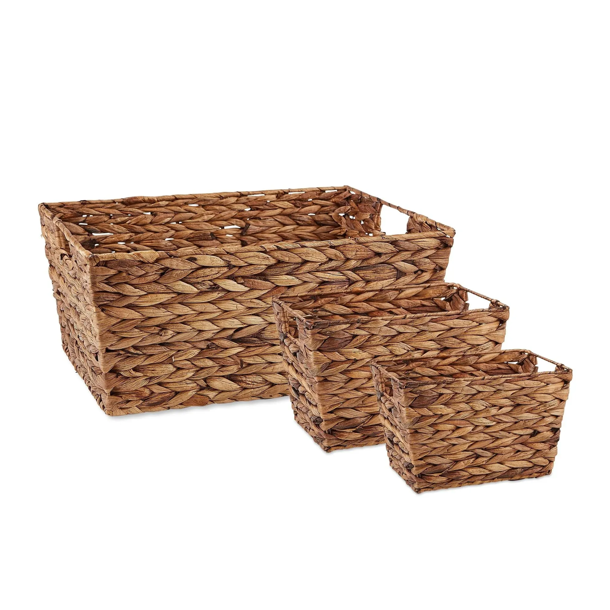 Set of 3 Espresso Brown and Natural Beige Liner Home Essentials Water Hyacinth Baskets, 12.6"