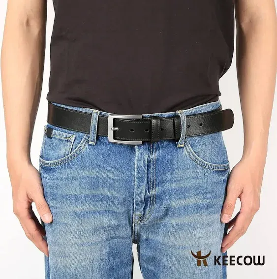 KEECOW Men's 100% Italian Cow Leather Belt Men With Anti-Scratch Buckle,Packed in a Box