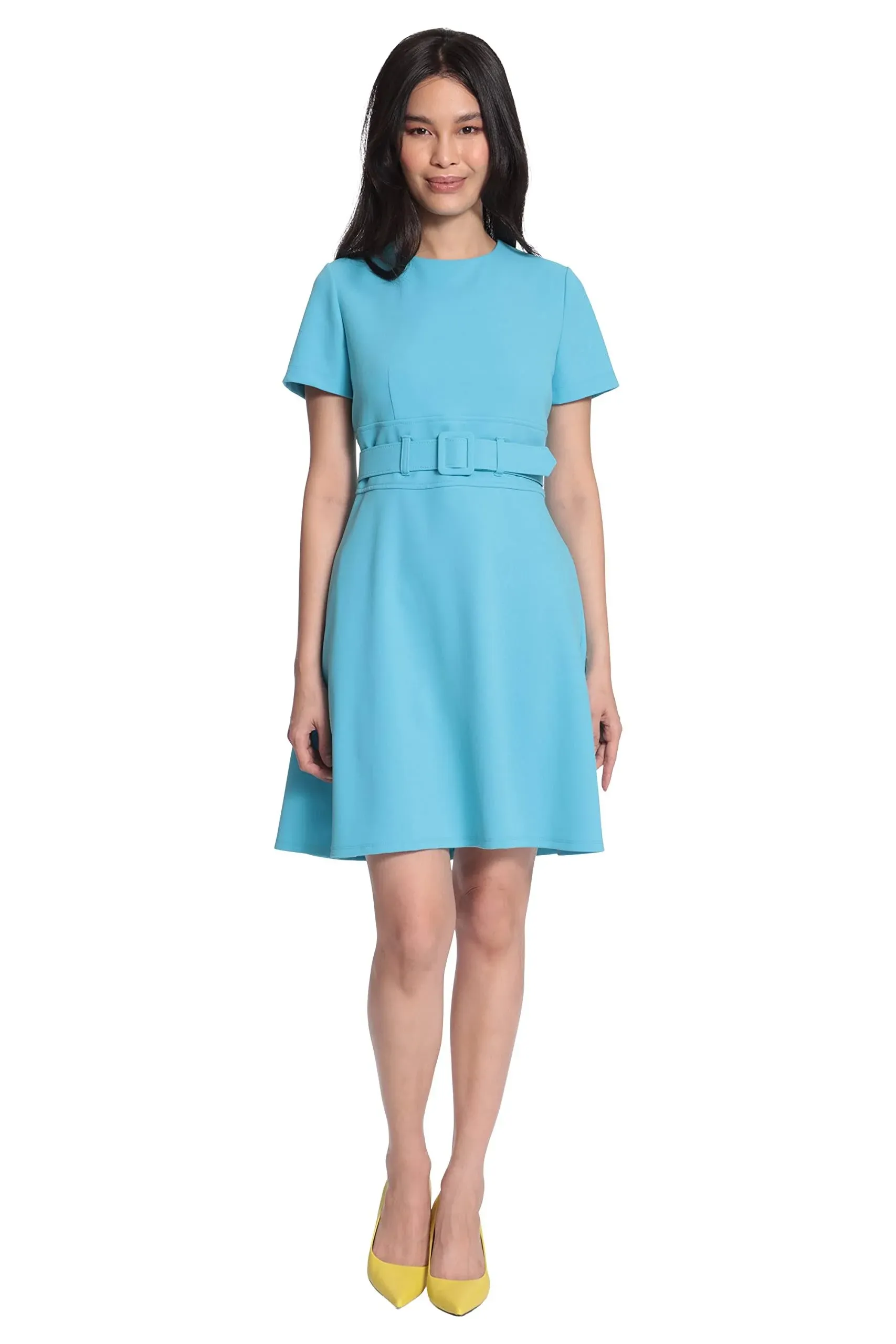 Maggy London Women's Short Sleeve Mini Fit and Flare Dress with Wide Belt