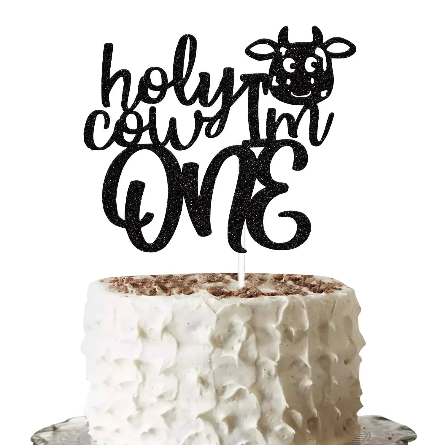 Holy Cow I'm One Cake Topper Black Glitter, Cow Cake Topper, Holy Cow I'm One Birthday Decorations, First Birthday Decorations, One Cake Topper, Cow Themed One Year Old Birthday Party Decorations