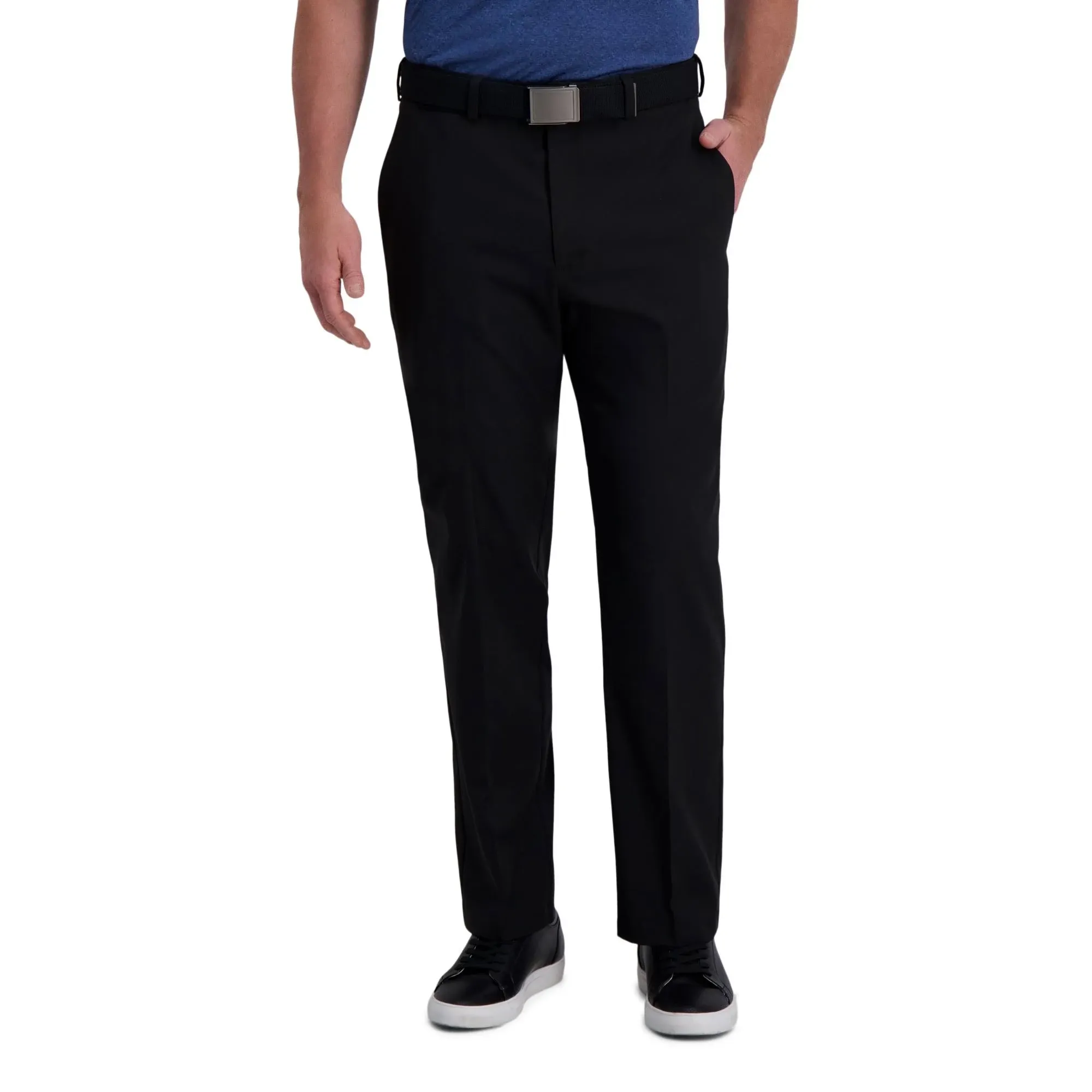 Haggar Cool Right Performance Flex Classic Fit Flat Front Men's Pant, 34 30, Black