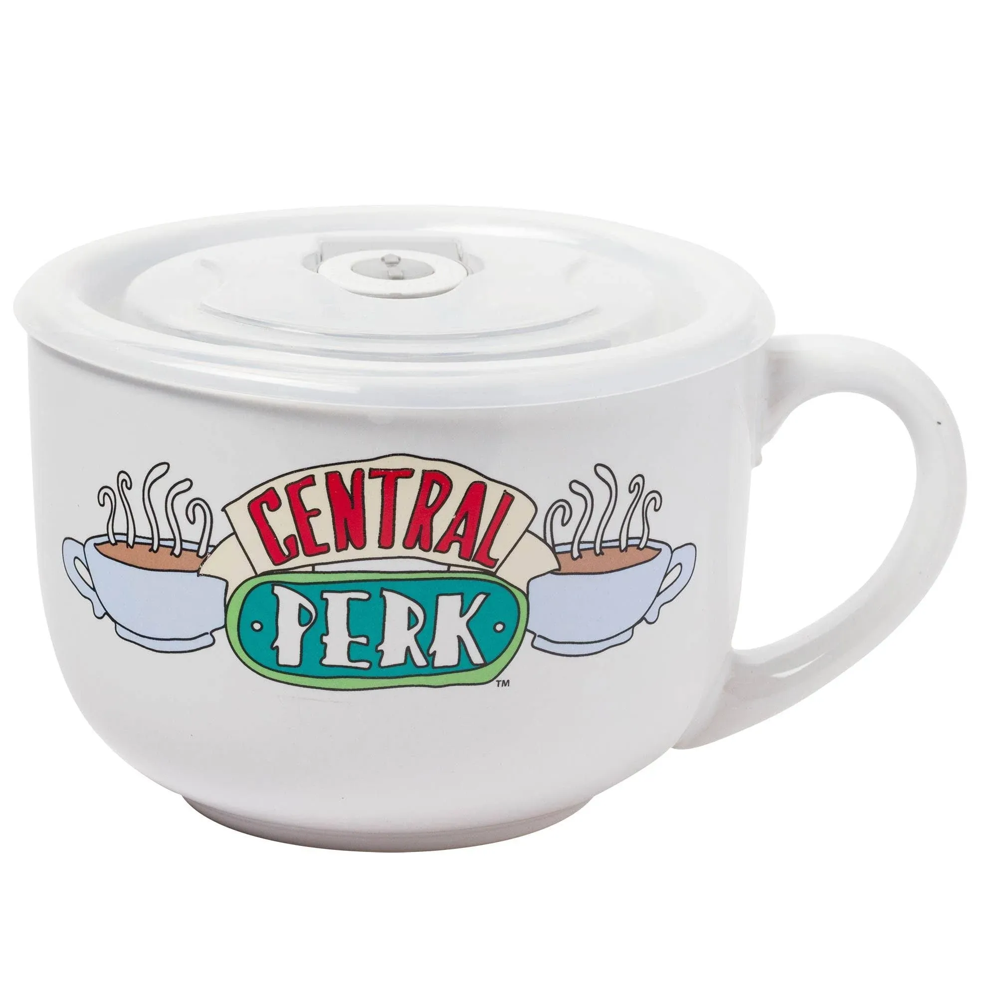 Silver Buffalo Friends Central Perk Vented Plastic W/Lid Ceramic Soup Mug, 24 Ou