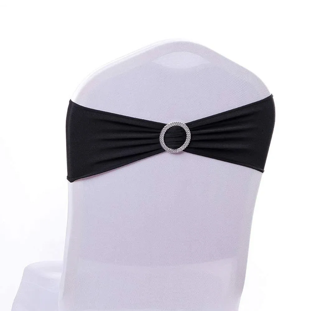 Chair Sashes Chair Bow Chair Decoration Spandex Stretch Band with Buckle Slider for Wedding Party Events10PCS (Black)