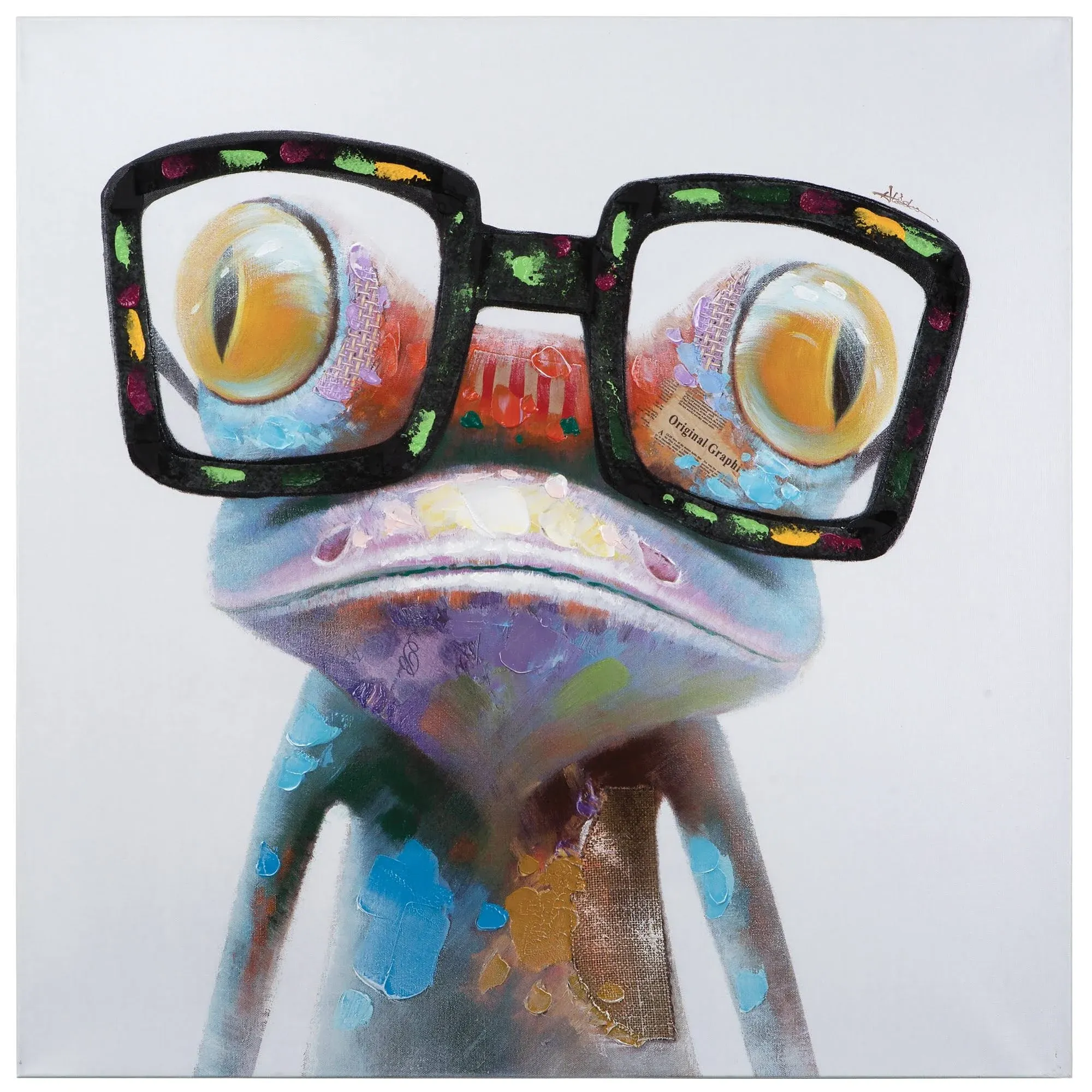 Yosemite Home Decor Hipster Froggy Does Not Apply Wood Framed 40-in H x 40-in W Animals Paper Hand-painted Print