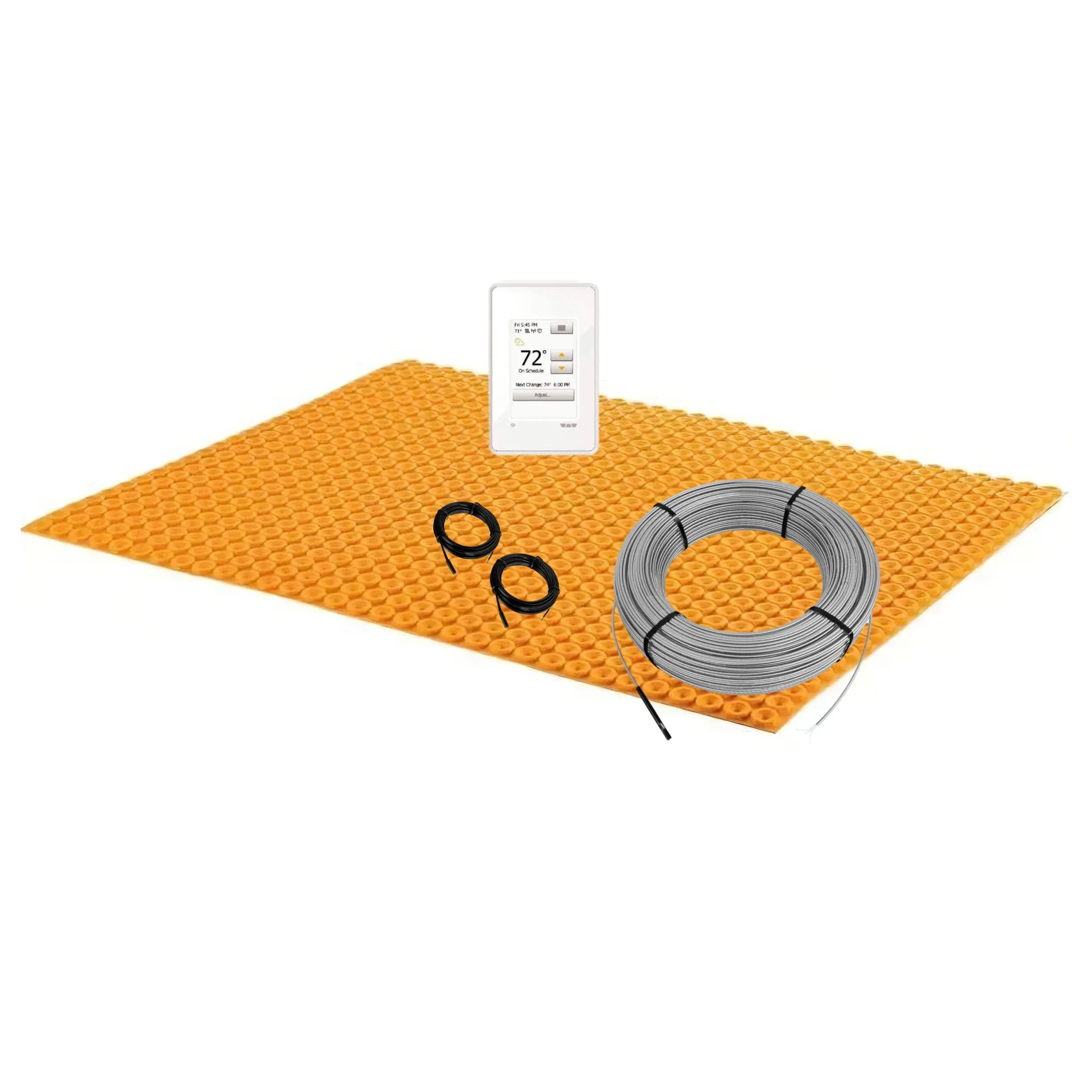 Schluter Systems Ditra Heat Flooring Installation Kit : Touchscreen WiFi Thermostat, Heated Cable 120V 73 Sq Ft, Underlayment Uncoupling Membrane 100.8 Sq Ft (12x 8.4 Sq Ft Heat Mat)