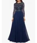 Petite Mesh-Sleeve Embellished Gown