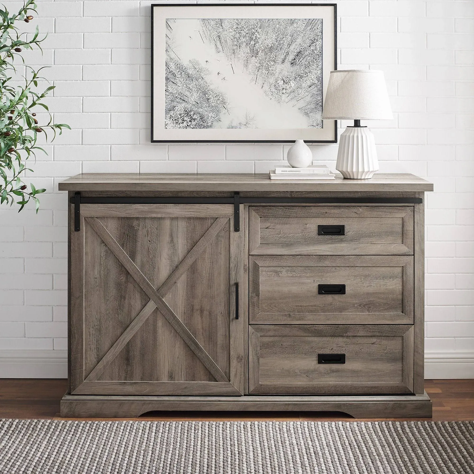 Sliding X Barn Door Buffet Sideboard & TV Stand