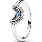 Pandora Celestial Blue Sparkling Moon Sterling Silver Ring