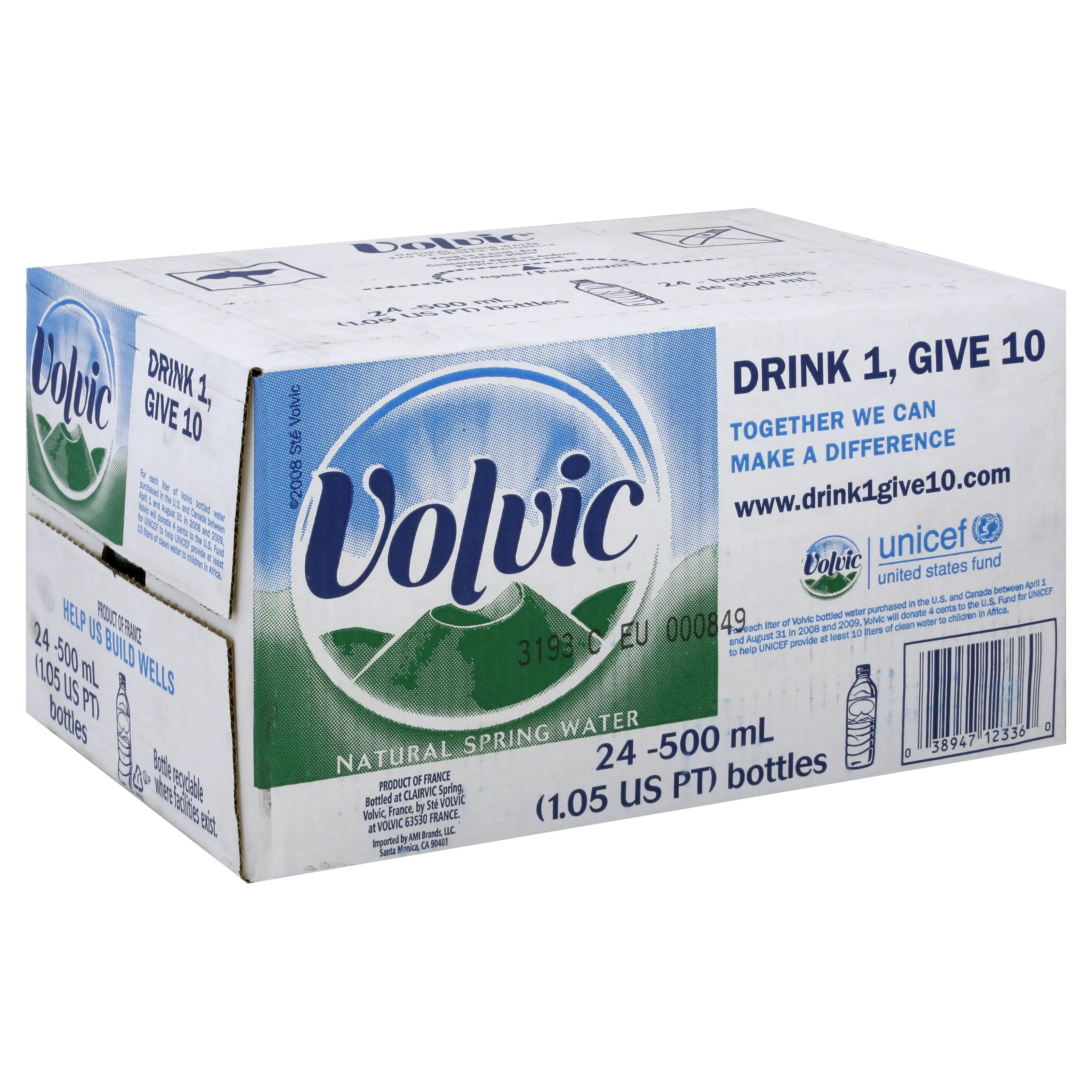 Volvic Natural Spring Water, 500ml- Bottles (Pack of 24)