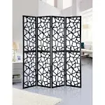 Giyano 4 Panel Screen Room Divider, Black Black Wood Paper