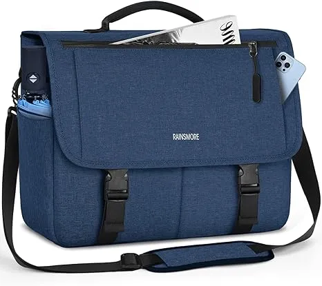 RAINSMORE Messenger Bag for Men Messenger Bag 15.6 Inch Water Resistant Laptop Bag Casual Satchel Bags for Men Large College Computer Bag Office Work Briefcase Fashion Crossbody Shoulder Handbag, Blue