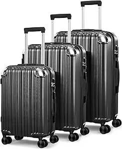 Expandable Luggage Sets 3 Piece Set, Hard Shell Spinner Suitcase Set, 20/24/28In Carry-on and Checked Luggage(Black)