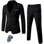 MY'S Men's 3 Piece Slim Fit Suit Set, 2 Button Blazer Jacket Vest Pants with Tie, Solid Wedding Dress Tux and Trousers