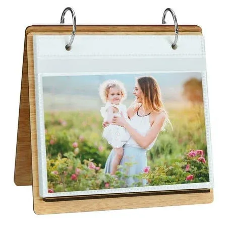 60 Pockets of 4x6 Photo Frame Flip Photo Album on Stand 4x6 Wooden Picture Fr...