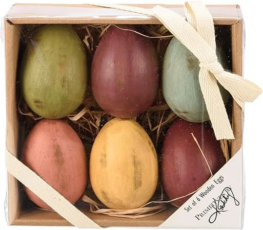 Primitives by Kathy Set of Six Decorative Wooden Eggs