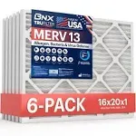 BNX TruFilter 16x20x1 Air Filter MERV 13 (6-pack) - Made in USA - Electrostatic Pleated Air Conditioner HVAC AC Furnace Filters for Allergies,