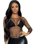 Leg Avenue Women's Lycra Industrial Fishnet Long Sleeves T-Shirt, Black, One Size