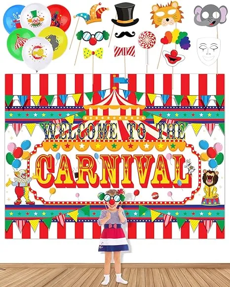 Circus Carnival Banner Backdrop,20 Carnival Balloons 11 Carnival Photo Booth ...