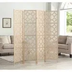 Roundhill Furniture Quarterfoil Infused Diamond Design 4-Panel Room Divider, Gold