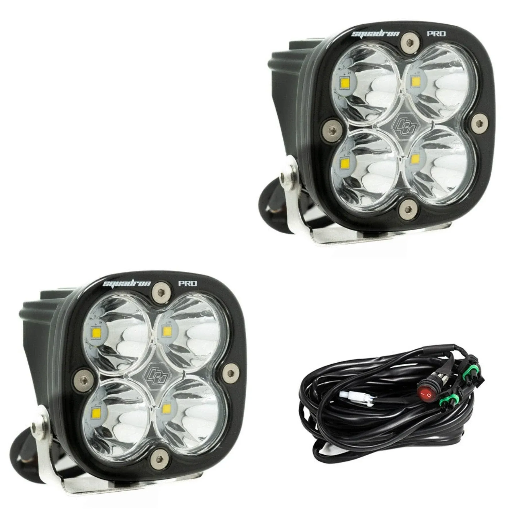 Baja Designs Squadron Pro Black LED Light Pod Pair - 2 PCS LED with Wiring Harness (Spot; Clear)