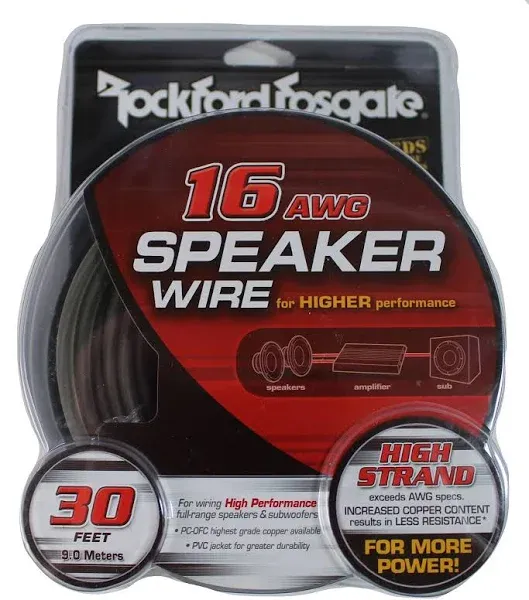 Rockford Fosgate 16 AWG 30 Foot Packaged Speaker Wire Black / Silver RFWP16-30